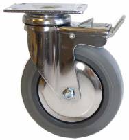 (image for) Caster; Swivel; 5" x 1-1/4"; Thermoplastized Rubber; Top Plate; 2-1/2"x3-5/8"; holes: 1-3/4"x2-15/16"; 5/16" bolt; Zinc; Ball Brng; 220#; Pedal Lock; Both; TG (Item #68991)