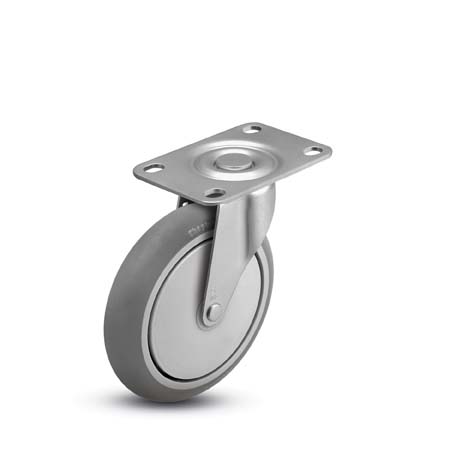 (image for) Caster; Swivel; 5 x 15/16; Monoprene (Donut); Top Plate (2-5/8x3-3/4; holes: 1-3/4x2-3/4 slotted to 3; 5/16 bolt); Zinc; Plain bore; 160#; Thread guards (Item #66497)