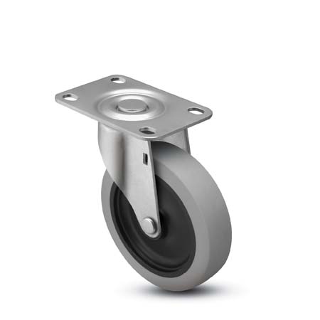 (image for) Caster; Swivel; 3-1/2\" x 1-1/4\"; Thermoplastized Rubber (Gray); Plate (2-1/2\"x3-5/8\"; holes: 1-3/4\"x2-7/8\" slots to 3\"; 5/16\" bolt); Stainless; 300# (Item #64384)