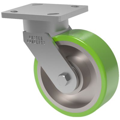 (image for) Caster; Swivel; 8\" x 2\"; T/R Polyurethane (Gray); Plate; 6\"x7\": holes: 4-5/8\"x5-1/2\"; 1/2\" bolt; Zinc; Roller Brng; 1200#; Kingpinless (Item #63395)