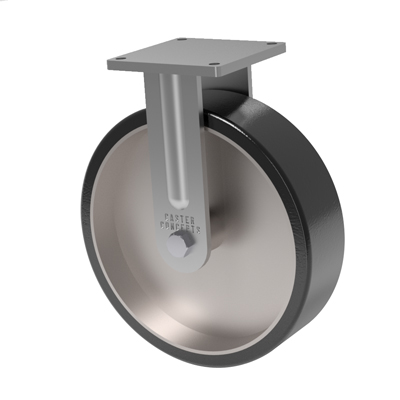 (image for) Caster; Rigid; 18\" x 5\"; 1\" 70D PolyU on Steel; Plate (8-1/2\"x8-1/2\"; holes: 7\"x7\"; 5/8\" bolt); Gold Dichromate; Prec Tapered Brng; 9000# (Item #63688)