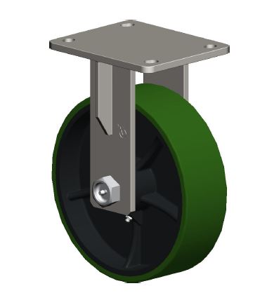 (image for) Caster; Rigid; 10 x 3; PolyU on Cast Iron (Gr/Bk); Top Plate (6-1/4x7-1/2: holes: 4-1/8x6 slotted to 4-1/2x6-1/8; 1/2 bolt); Zinc; Roller Brng; 3000# (Item #66595)