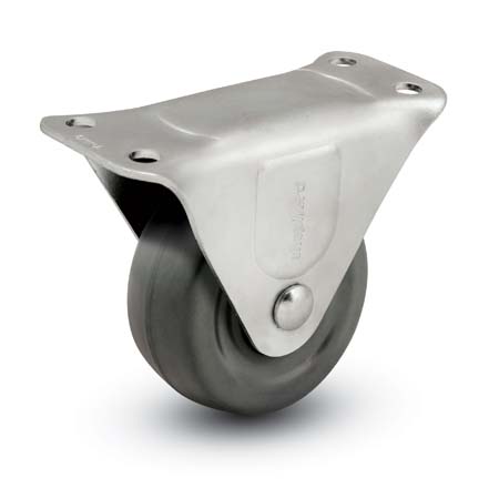 Caster; Rigid; 3\" x 1-1/4\"; Rubber (Hard); Top Plate (2-3/8\"x3-5/8\"; holes: 1-3/4\"x2-7/8\" slotted to 3\"; 5/16\" bolt); Zinc; Plain bore; 200# (Item #66269)