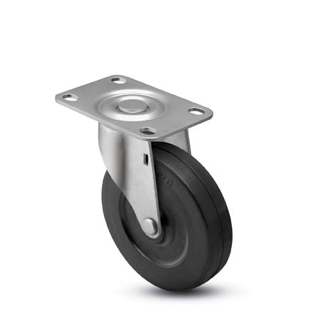 (image for) Caster; Swivel; 3\" x 13/16\"; Rubber (Soft); Top Plate (1-1/4\" x 2-1/16\"; holes: 13/16\" x 1-9/16\"; 3/16\" bolt); Zinc; Plain bore; 100# (Item #65712)