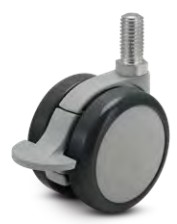 Caster; Twin; Swivel; 50mm (2"); Polyurethane Tread; Gray Fork; Darker Gray Body; Threaded Stem (3/8"-16TPI x 3/4"); Plain Bore; 80#; MRI Stem (Brass) (Item #62725)