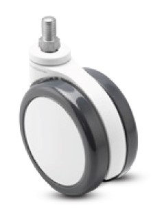 (image for) Caster; Twin Wheel; Swivel; 75mm ; Polyurethane (Gray); Threaded Stem; 10mm-1.5 Pitch x15mm; Gray/ White; Prec Ball Brngs (Dual); 165# (Item #62855)