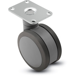 (image for) Caster; Twin Wheel; 100mm (4"); Polyurethane; Top Plate (2-5/8"x3-3/4"; holes: 1-3/4"x2-3/4" slotted to 3"; 5/16" bolt); Gray; Steel Axle; 225# (Item #67359)