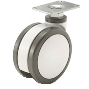 (image for) Caster; Twin Wheel; Swivel; 100mm; Polyurethane; Plate (2-1/2"x3-5/8": holes: 1-3/4"x2-13/16" (slotted to 3-1/16"); 5/16" bolt); Gray/ White; Prec BB; 220# (Item #65945)