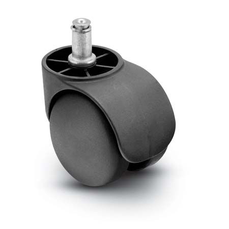 (image for) Caster; Twin; Swivel; 2-3/16\" (55mm); Nylon; Grip Ring; 7/16\"x7/8\"; Black; 75#; Barile 1-3/4\"; Hood (Item #69284)