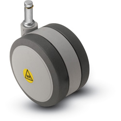 (image for) Caster; Twin Wheel; Swivel; 75mm; (3" Polyurethane (Gray); Grip Ring (7/16" x 7/8" w/ brass band); Black/Grey; Riveted Axle; 175#; MRI Non-magnetic (Item #63377)