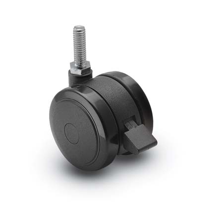 (image for) Caster; Twin; Swivel; 2\" (50mm); Nylon; Threaded Stem; 3/8\"-16TPI x 3/4\"; Black; Rivet; 75#; Pedal Lock; Wheel (Item #68670)