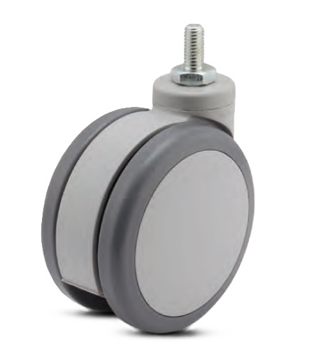 (image for) Caster; Twin Wheel; Swivel; 125mm x 3\" width; Thermoplastized Rubber (Gray); Threaded Stem; 12mm x1\"; Gray; Prec Ball Brngs; 240# (Item #63189)