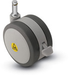 Caster; Twin Wheel; Swivel; 75mm; (3" Polyurethane (Gray); Grip Ring (7/16" x 7/8" w/ brass band); Black/Grey; Riveted Axle; 175#; MRI Non-magnetic; Brake (Item #63378)