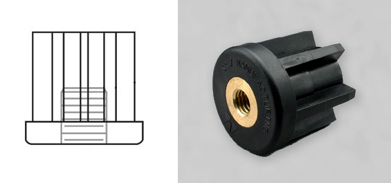 Socket; 1-3/8\" OD (fits 1-1/2\" OD 16 ga Tubing); Glass/ Nylon; Brass Insert Threaded Stem Receiver; 1/2\"-13TPI; Round (Item #88246)