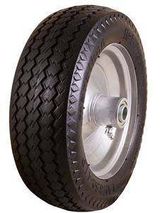 (image for) Wheel; 10-1/2" x 3.3" (4.10/3.50-4); Foam-Filled Flat Free; Precision Ball Brng; 5/8" Bore; 2-1/4" Hub Length; 300#; Offset One-piece Hub; Sawtooth Tread (Item #89514)