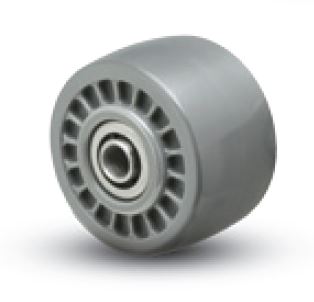 (image for) Caster; Swivel; 6" x 2"; Polyurethane (Solid); Plate (4"x4-1/2"; holes: 2-5/8"x3-5/8" slots to 3"x3"; 3/8" bolt); Zinc; Roller Brng; 1700#; Kingpinless (Item #64179)