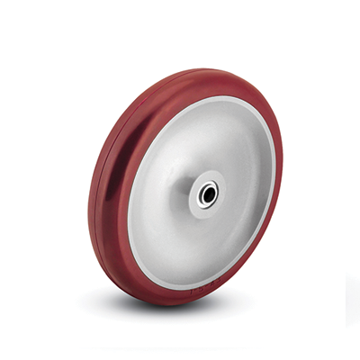 (image for) Caster; Rigid; 4" x 1-1/4"; PolyU on PolyO (Red); Plate (2-11/16"x3-5/8": holes: 1-3/4"x2-13/16" (slots to 3-1/16"); 5/16" bolt); Zinc; Ball Brng; 275# (Item #63775)