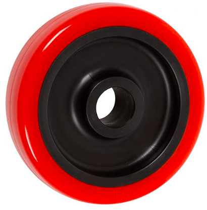 (image for) Caster; Swivel; 4" x 1-1/4"; PolyU on PolyO (Red); Grip Ring (13/16" x 2-3/16"); Stainless; Stainless Prec BB; 350#; Brake (Item #63264)