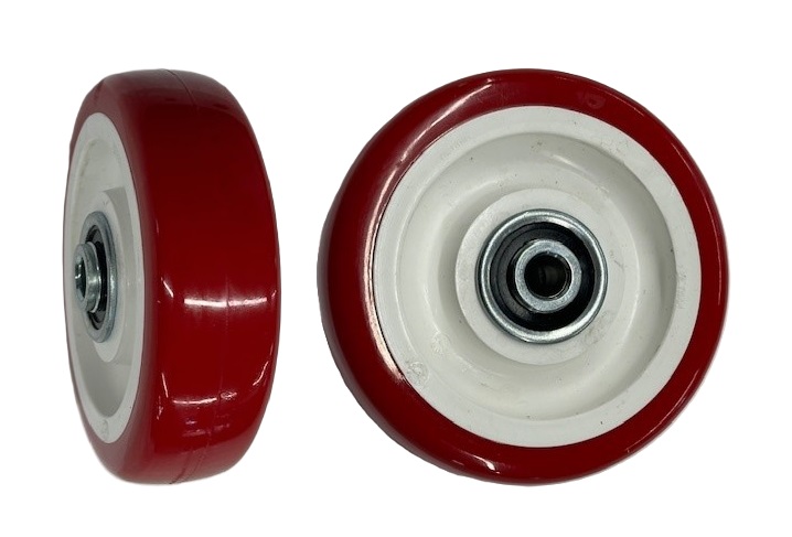 (image for) Wheel; 6\" x 1-1/4\"; PolyU on PolyO (Red/ White); Dual Ball Bearings; 350#; 3/8 Bore; 1-9/16 Hub Length (Item #87355)