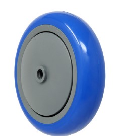 (image for) Wheel; 4"x 1-1/4"; PolyU on PolyO (Blue); Precision Ball Brng; 3/8" Bore; 1-5/8" Hub Length; 300#; Thread Guards (Item #89123)