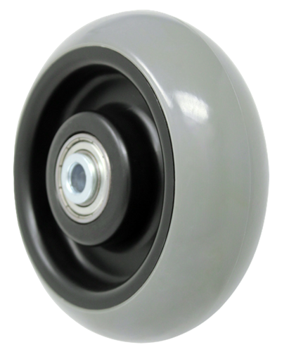 Caster; Rigid; 5\" x 2\"; PolyU on PolyO (Gray Donut); Plate (4\"x4-1/2\"; holes: 2-5/8\"x3-5/8\" slots to 3\"x3\"; 3/8\" bolt); Zinc; Prec Ball Brngs; 750# (Item #62863)