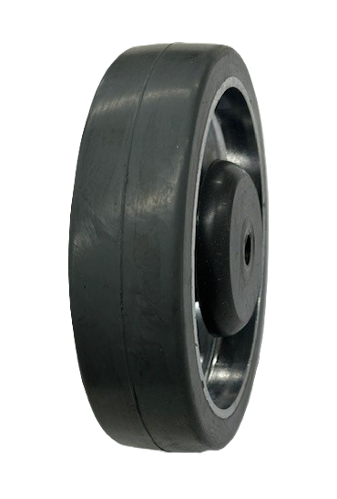 (image for) Caster; Swivel; 5" x 1-1/4"; Gray Rubber on Alum; Plate (2-1/2"x3-3/4"; holes: 1-3/4"x2-7/8" slots to 3"; 5/16" bolt); Zinc; Prec Ball Brngs; 250#; Dust Cover (Item #62921)