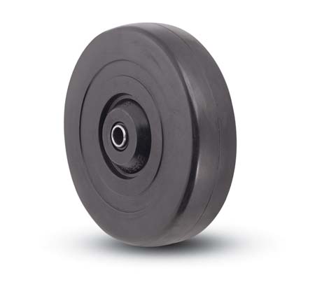 Wheel; 3\" x 13/16\"; Rubber (Soft; non-marking); Plain bore; 1/4\" Bore; 1\" Hub Length; 110# (Item #87405)