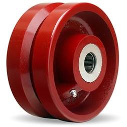 (image for) Caster; Swivel; 6" x 2-1/2"; V-Groove; Ductile Stl; Plt (4-1/2"x6-1/4"; holes: 2-7/16"x4-15/16" slot to 3-3/8"x5-1/4"); Rlr Brng; Hi-temp; Kpinless; 3500# (Item #63507)