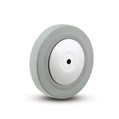 (image for) Caster; Swivel; 3" x 7/8"; TPR Rubber; Plate (2-3/8"x2-3/8": holes: 1-1/2"x1-1/2" (slots to 1-7/8"x1-7/8"); 1/4" bolt); Chrome; Ball Brng; 140#; Thread guards (Item #63698)