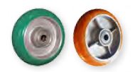 (image for) Caster; Swivel; 8" x 2"; 85A PolyU (Donut) on Alum; Plate (4"x4-1/2"; holes: 2-5/8"x3-5/8" slotted to 3"x3"; 3/8" bolt); Zinc; Sealed Prec Ball Brng; 1000# (Item #65326)