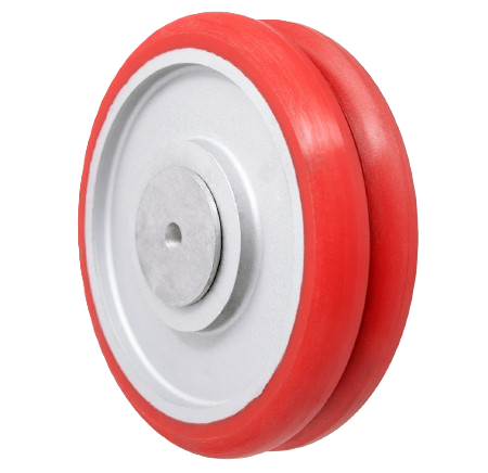 (image for) Caster; Dual Wheel; Swivel; 10\" x 2\" (x 2); HD PolyU on Alum; Plate (4-1/2\"x6-1/4\"; holes: 2-7/16\"x4-15/16\" slots to 3-3/8\"x5-1/4\"); 1500#; Prec BB; Ergonomic (Item #62996)