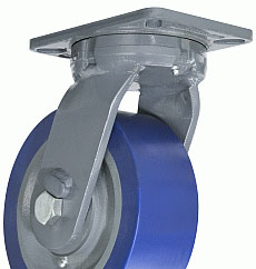 Yoke; Swivel; 8" x 3"; Plate (5"x7-1/4"; holes: 3-3/8"x5-1/4" slotted to 4-1/8"x6-1/8"; 1/2" bolt); Gray Enamel; 3/4" Bore; 3-1/4" Hub Length; 6000#; Kingpinles (Item #88856)