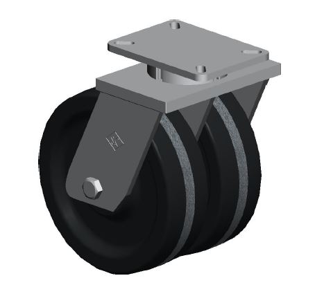 (image for) Caster; Swivel; 10\" x Dual 3\"; Phenolic; Plate (5-1/4\"x7-1/4\"; holes: 3-3/8\"x5-1/4\" slots to 4-1/8\"x6-1/8\"; 1/2\" bolt); Roller Brng; 5800#; Kingpinless (Item #64362)