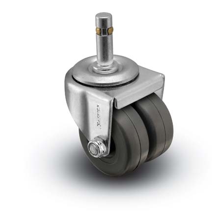 (image for) Caster; Dual; Swivel; 2\" x 7/8\" (x2); Thermoplastized Rubber (Gray); Grip Ring; 7/16\"x1-7/16\"; Zinc; Plain bore; 180# (Item #67586)