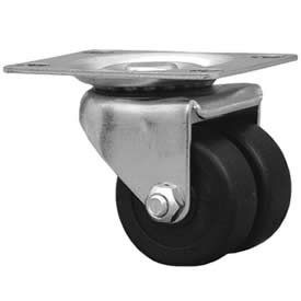 (image for) Caster; Dual Wheel; Swivel; 2" x 7/8" (x2); Rubber (Non-marking); Plate (2-5/8"x3-3/4"; holes: 1-3/4"x2-3/4" slots to 3"; 5/16 bolt); Zinc; Plain bore; 225# (Item #66519)