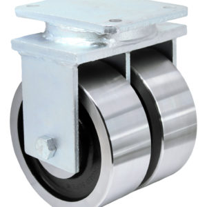 Dual Wheel Caster; Rigid; 6\" x 3\"; Crowned Forged; Plate (6-1/4\"x7-1/2\": holes: 4-1/8\"x6\" slots to 4-1/2\"x6-1/8\"; 1/2\" bolt); Tapered Brng; 20000# (Item #63115)