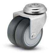 (image for) Caster; Dual Wheel; Swivel; 2"x 13/16" (x2); Thermoplastized Rubber (Gray); Hollow Kingpin (1/2" bolt); Zinc; Precision Ball Brng; 200#; Thread guards (Item #67152)