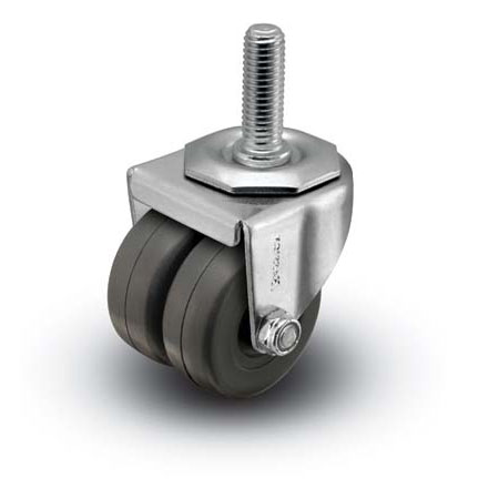 (image for) Caster; Dual Wheel; Swivel; 2\" x 7/8\" (x2); Polyolefin; Threaded Stem (1/2\"-13TPI x 1-1/2\"); Zinc; Plain bore; 225# (Item #66509)