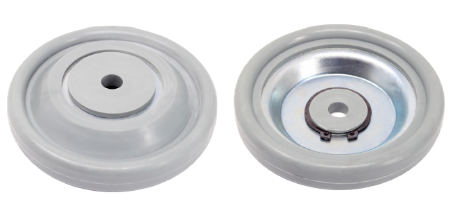 Rolling Bumper; 5\" Diameter; 13/16\" Height; Rubber bonded to zinc plated insert; Fits 1/2\" caster stem (Item #87365)