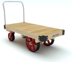 Platform Truck; 36\" x 72\"; 16\" x3\" Rubber-on-Cast Wheels; 10\"x3\" Casters; Wood Deck; 4000#; Single Metal End Rack (Item #64905)