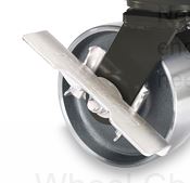 (image for) Caster; Rigid; 4" x 2"; Cast Iron; Plate; 4"x4-1/2"; holes: 2-5/8"x3-5/8" (slotted to 3"x3"); 3/8" bolt; Zinc; Roller Brng; 700#; Side cam whl brk (Item #69300)