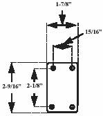 (image for) Caster; Swivel; 2" x 15/16"; Polyolefin; Top Plate (1-7/8" x 2-9/16"; holes: 15/16" x 2-1/8"; 1/4" bolt); Zinc; Plain bore; 150# (Item #69986)
