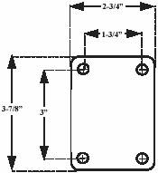 (image for) Caster; Swivel; 2-1/2" x 1-1/8"; Thermoplastized Rubber (Gray); Top Plate (2-3/4"x3-7/8"; holes: 1-3/4"x3"; 5/16" bolt); Zinc; Plain bore; 150#; Tread brake (Item #64977)