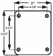 (image for) Caster; Swivel; 6" x 2"; PolyU on Cast; Plate (5"x5-1/2"; holes: 4-1/8"x4-1/2"; 3/8" bolt); Zinc; Roller Brng; 1250#; Brake (Item #65455)