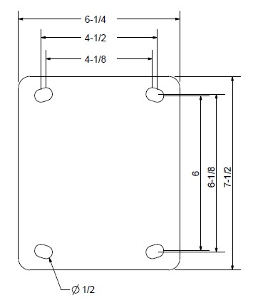 (image for) Caster; Swivel; 12x4; PolyU on Cast (Gr/Bk); Plate (6-1/4x7-1/2: holes: 4-1/8x6 slotted to 4-1/2x6-1/8; 1/2 bolt); RB; 5800#; Kingpinless; Face Brake (Item #66931)