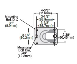 (image for) Caster; Swivel; Air Cargo Conveyor; 2-1/4" x 1-3/4"; Nylon; Plate; 3-3/16"x4-3/8": ); Gold Dichromate; Sealed Prec B.B; Prec Tprd Rcwy B; Toe Guard; 450# (Item #63483)