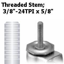 (image for) Caster; Twin; Swivel; 2" (50mm); Nylon; Threaded Stem; 3/8"-24TPI (Fine Thread) x 5/8"; Black; Zinc Body Brng; 75# (Item #69429)