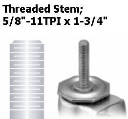 (image for) Caster; Swivel; 3" x 1-1/4"; PolyU on PolyO (Red on Black); Threaded Stem (5/8"-11TPI x 1-3/4"); Stainless Yoke; Twin Stainless Bearings; 250# (Item #62978)