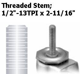 (image for) Caster; Swivel; 5" x 1-1/4"; TPR Rubber (Gray); Threaded Stem (1/2"-13TPI x 2-11/16"); Nylon Yoke; Prec Ball Brng; 325#; Thrd guards; Total Lock (Item #63919)