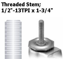 (image for) Caster; Swivel; 3" x 1-3/4"; Polyolefin; Threaded Stem (1/2"-13TPI x 1-3/4"); Zinc; Plain bore; 500# (Item #66241)